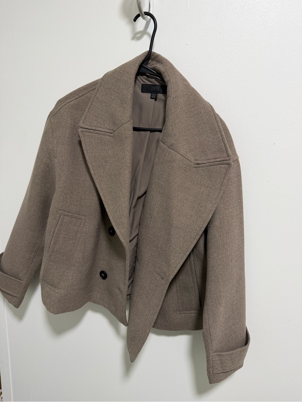 Zara Wool-Blend Pea Coat in Taupe